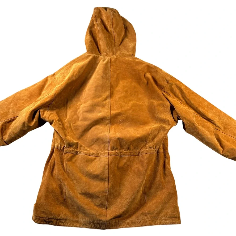 VTG Wilsons Leather Parka Jacket Mens L Brown Suede Toggle Hooded Heavyweight